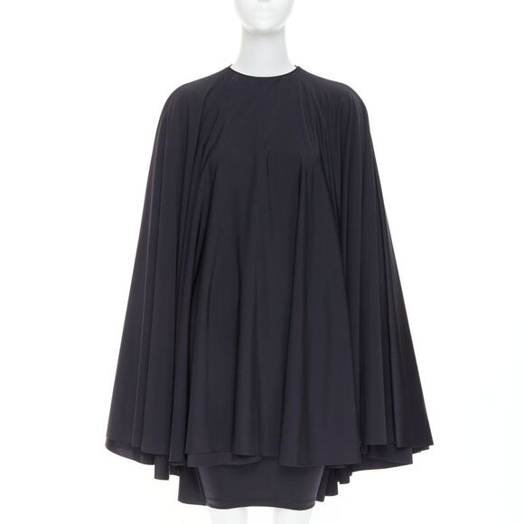 BALENCIAGA Demna 2019 black spandex caped vacuum sucked bodycon dress FR34 XS